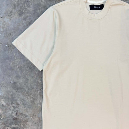 WAFFLE WEAVE MOCK NECK TEE IN OAT