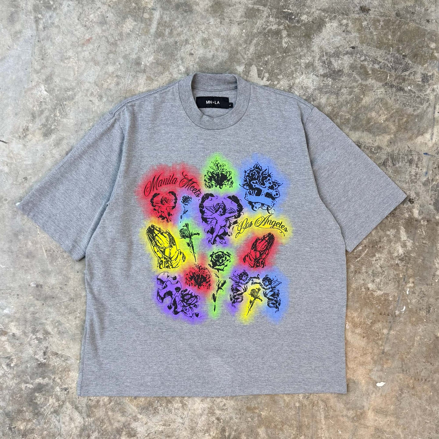 "CITY OF ANGELS" TEE IN HEATHER GREY