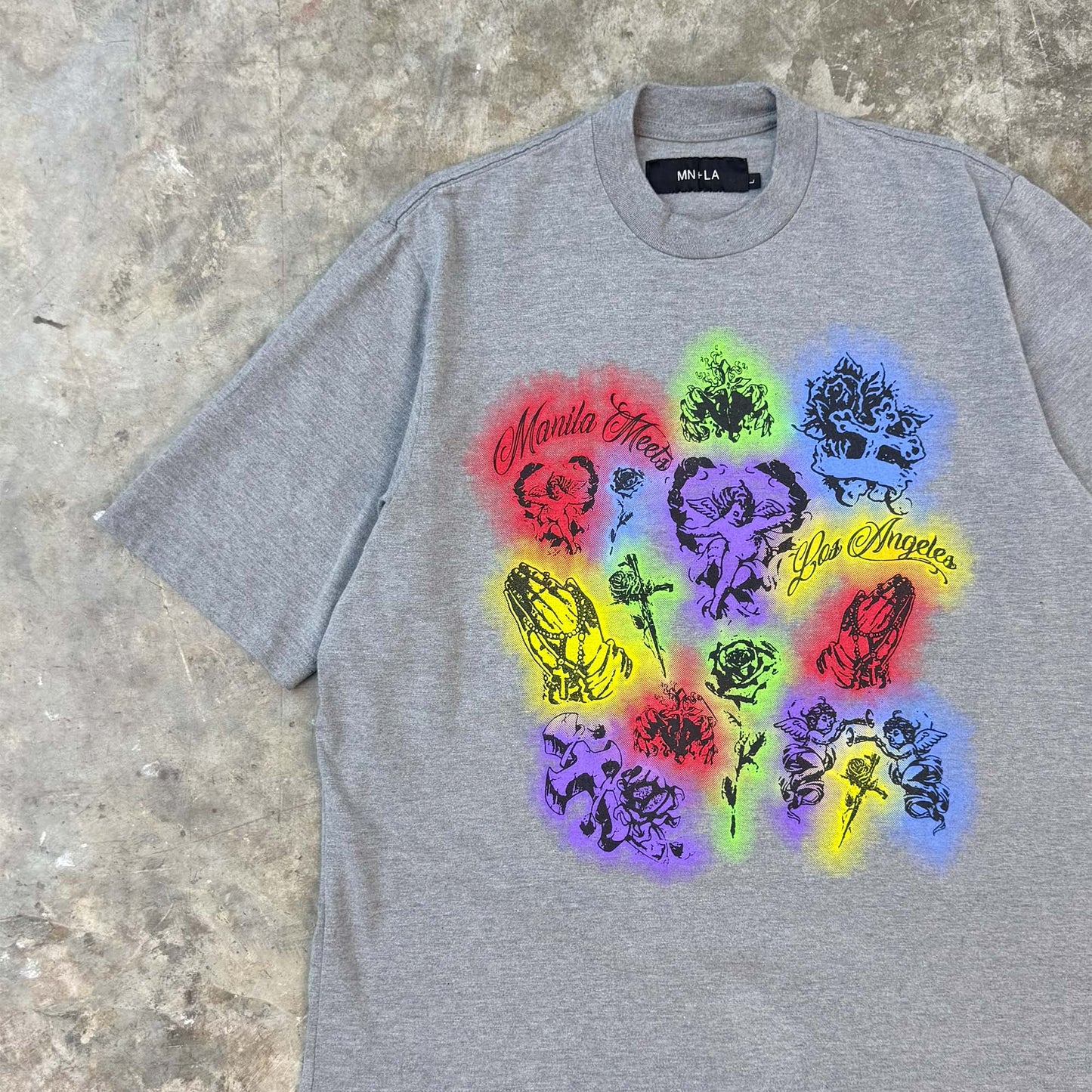 "CITY OF ANGELS" TEE IN HEATHER GREY