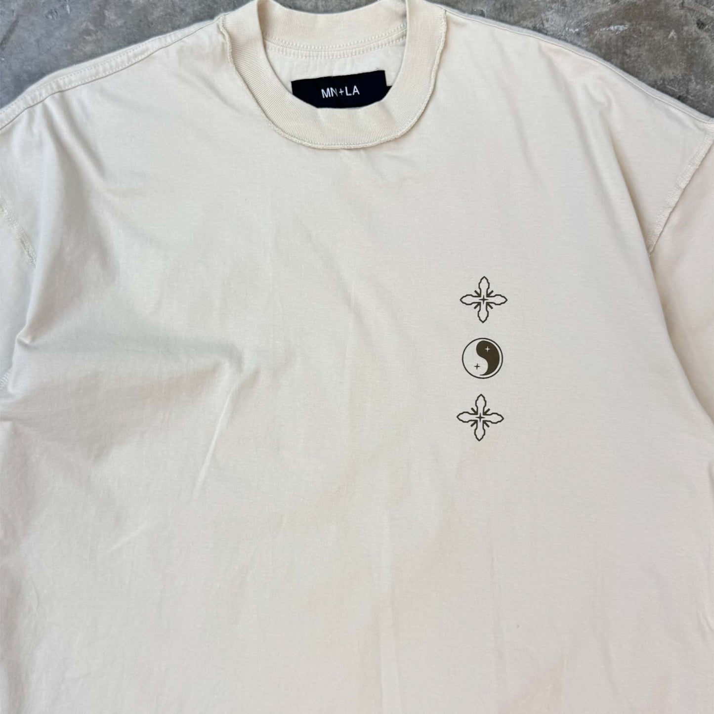 "BALANCE" INSIDE OUT BOX TEE IN OAT