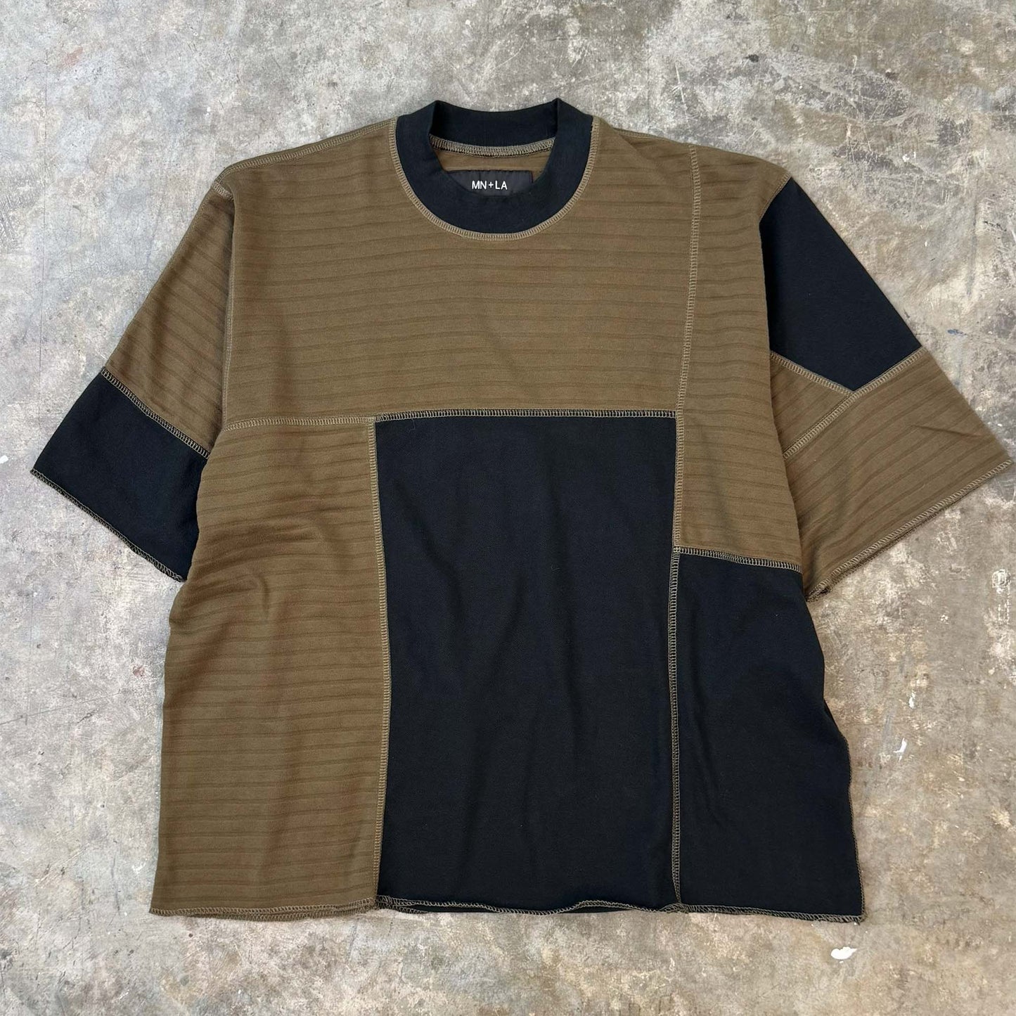 NEEDLEWORK MOCK NECK TEE IN FIELD OLIVE