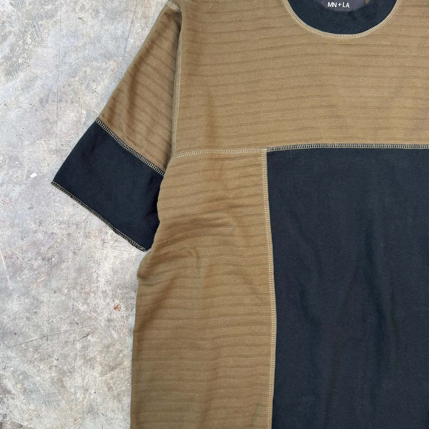 NEEDLEWORK MOCK NECK TEE IN FIELD OLIVE
