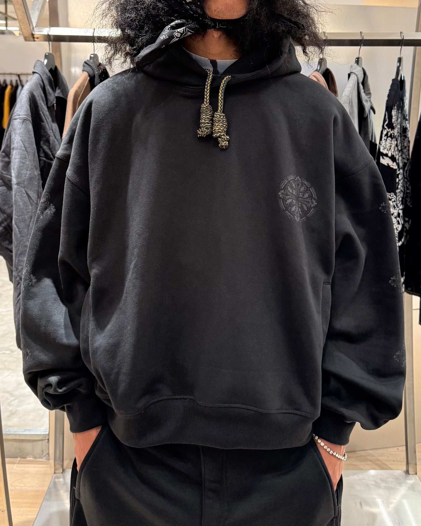 "IRON CROSS" HOODIE IN CAVIAR