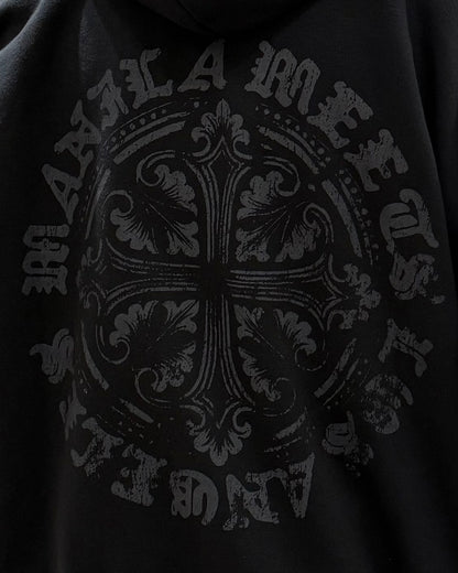 "IRON CROSS" HOODIE IN CAVIAR