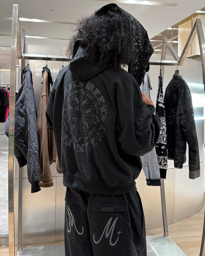 "IRON CROSS" HOODIE IN CAVIAR