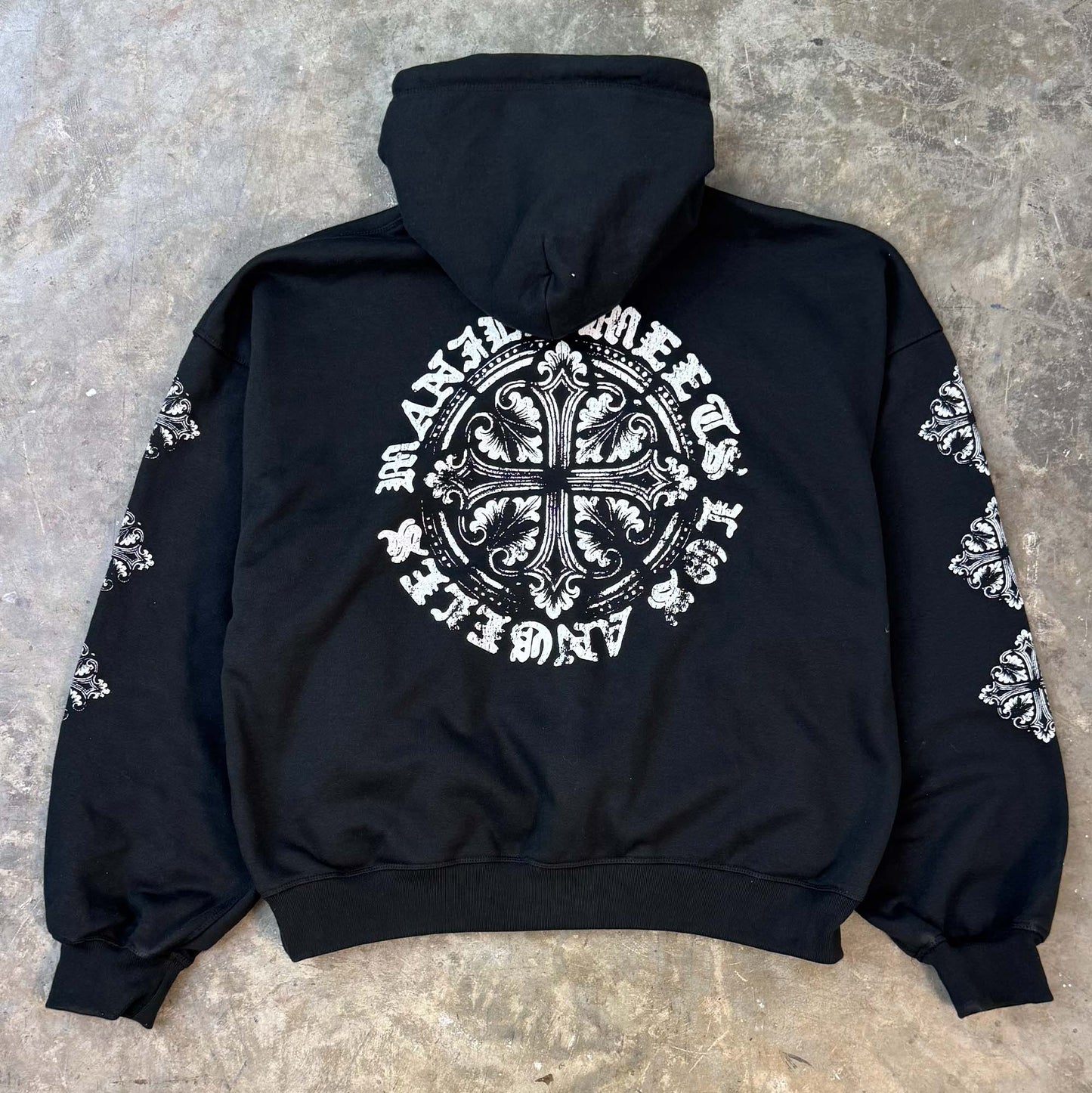 "IRON CROSS" HOODIE IN CAVIAR