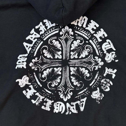 "IRON CROSS" HOODIE IN CAVIAR