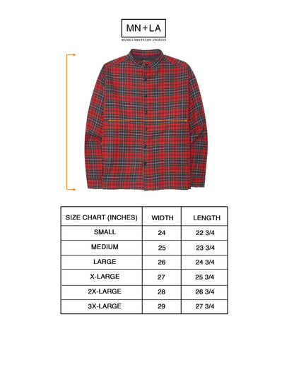 MANDARIN L/S SHIRT IN CRIMSON NAVY PLAID