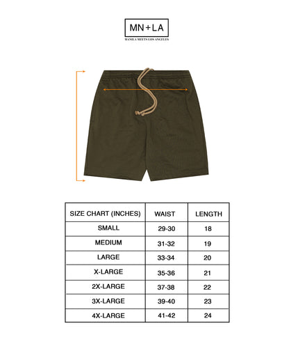 FRENCH TERRY RAW FINISH SWEATSHORTS IN OLIVE