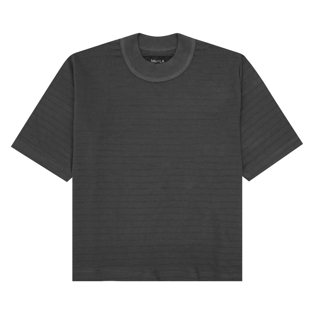 STRIPED PIQUE MOCK NECK TEE V3 IN CHARCOAL GREY