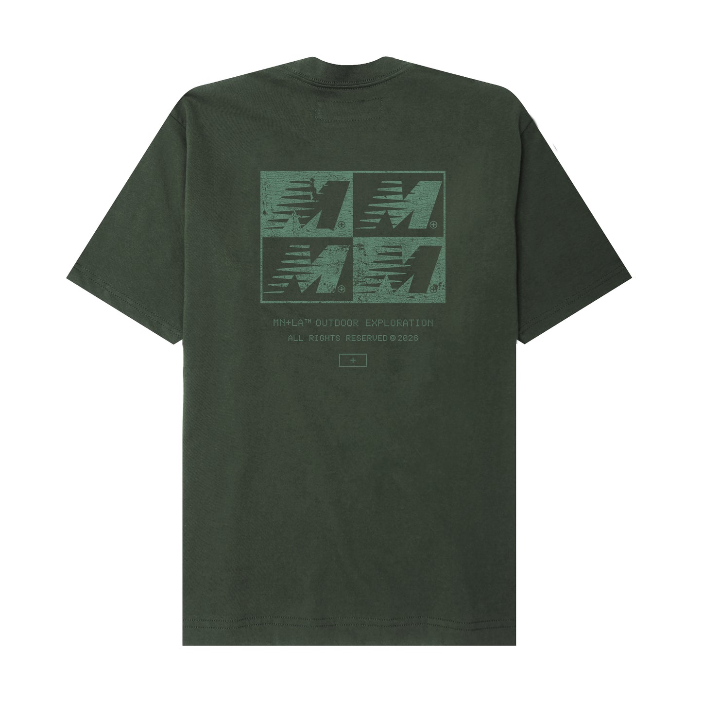 "OUTDOOR EXPLORATION" MULTI LOGO TEE IN HUNTER GREEN