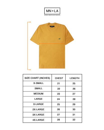 "OUTDOOR EXPLORATION" MULTI LOGO TEE IN MUSTARD