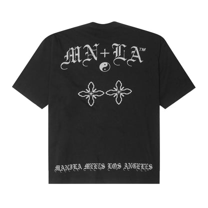 "TAKE NO SHIT, DO NO HARM" TEE IN CAVIAR/CEMENT