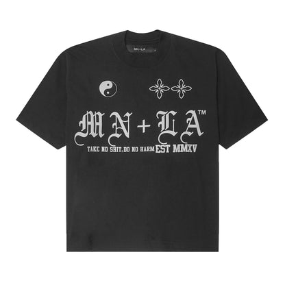 "TAKE NO SHIT, DO NO HARM" TEE IN CAVIAR/CEMENT