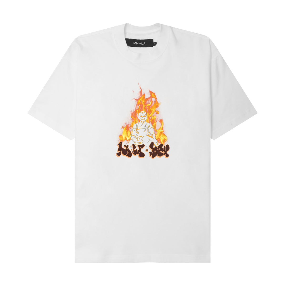 "BURNING MONK" TEE IN WHITE