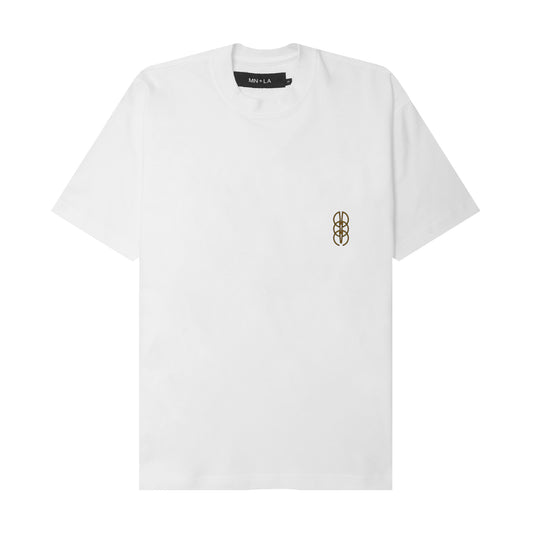 "TRIUNE M'$" BOX TEE IN WHITE
