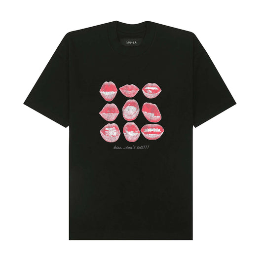 "KISS...DON'T TELL" TEE IN CAVIAR