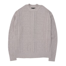 TATTERED CABLE KNIT PULLOVER IN PEWTER