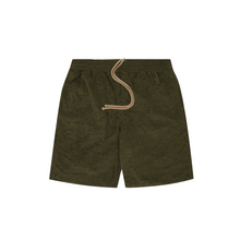 TOWEL TERRY RAW HEM SWEATSHORTS IN OLIVE