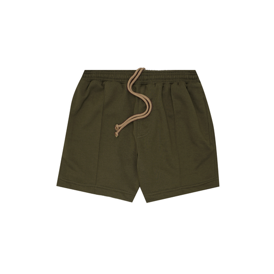 PLEATED HOUSE SHORTS IN OLIVE
