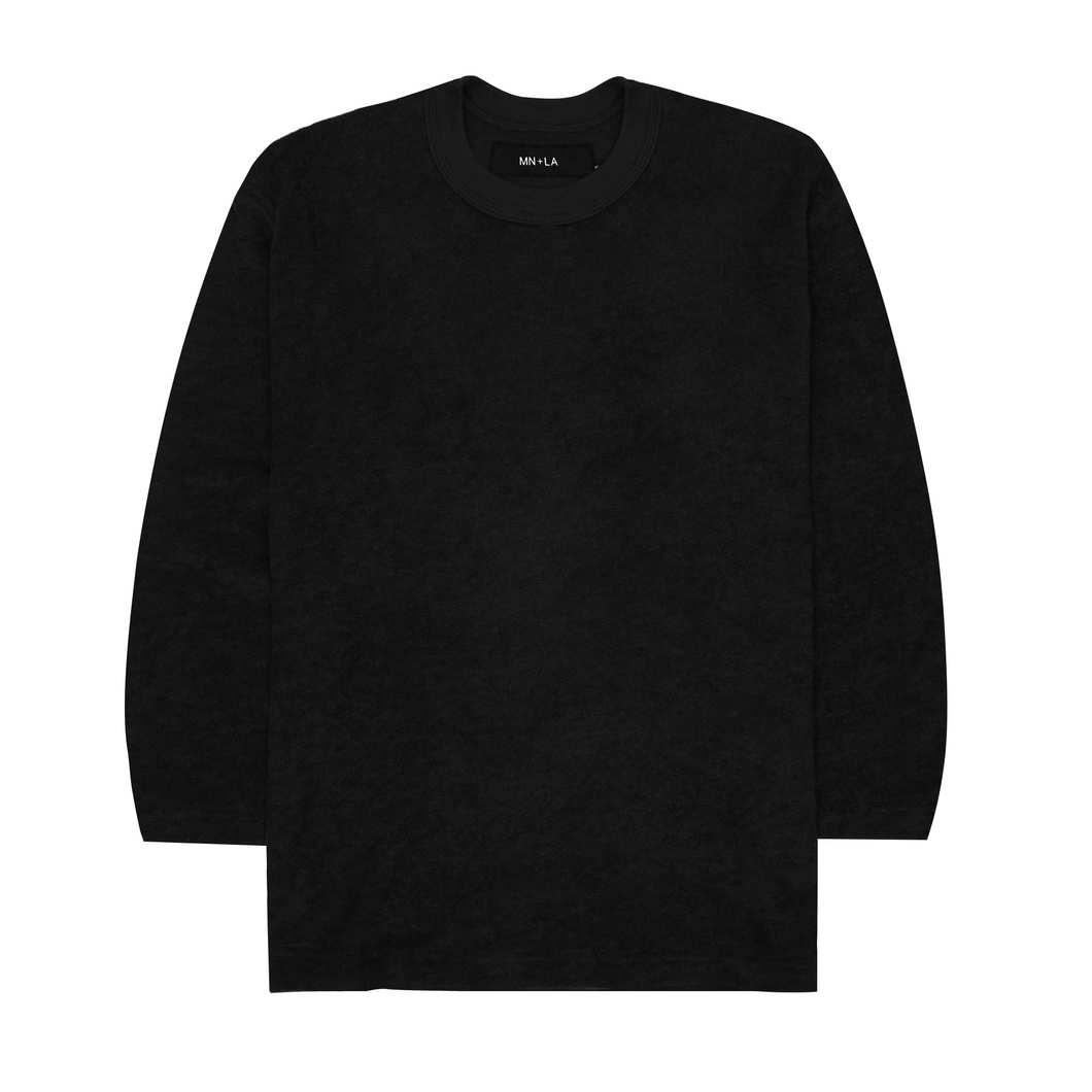 TOWEL TERRY RAW STITCHING LONGSLEEVE TEE IN ANTHRACITE