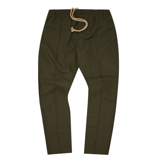 LINEN PLEATED LOUNGE PANTS IN OLIVE