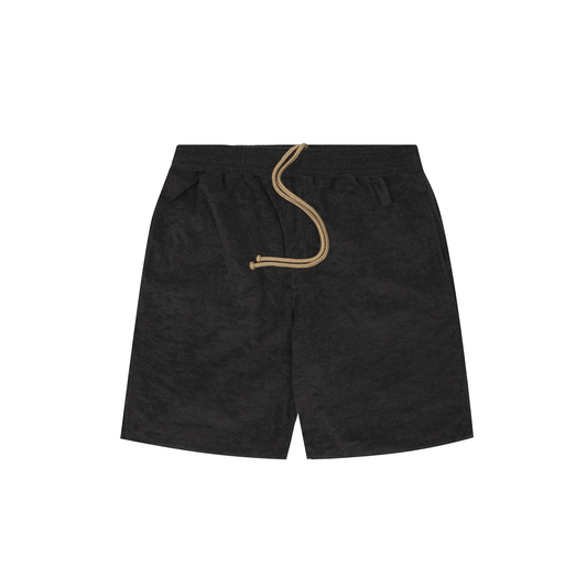 TOWEL TERRY RAW HEM SWEATSHORTS IN CHARCOAL GREY