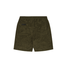 TOWEL TERRY RAW HEM SWEATSHORTS IN OLIVE