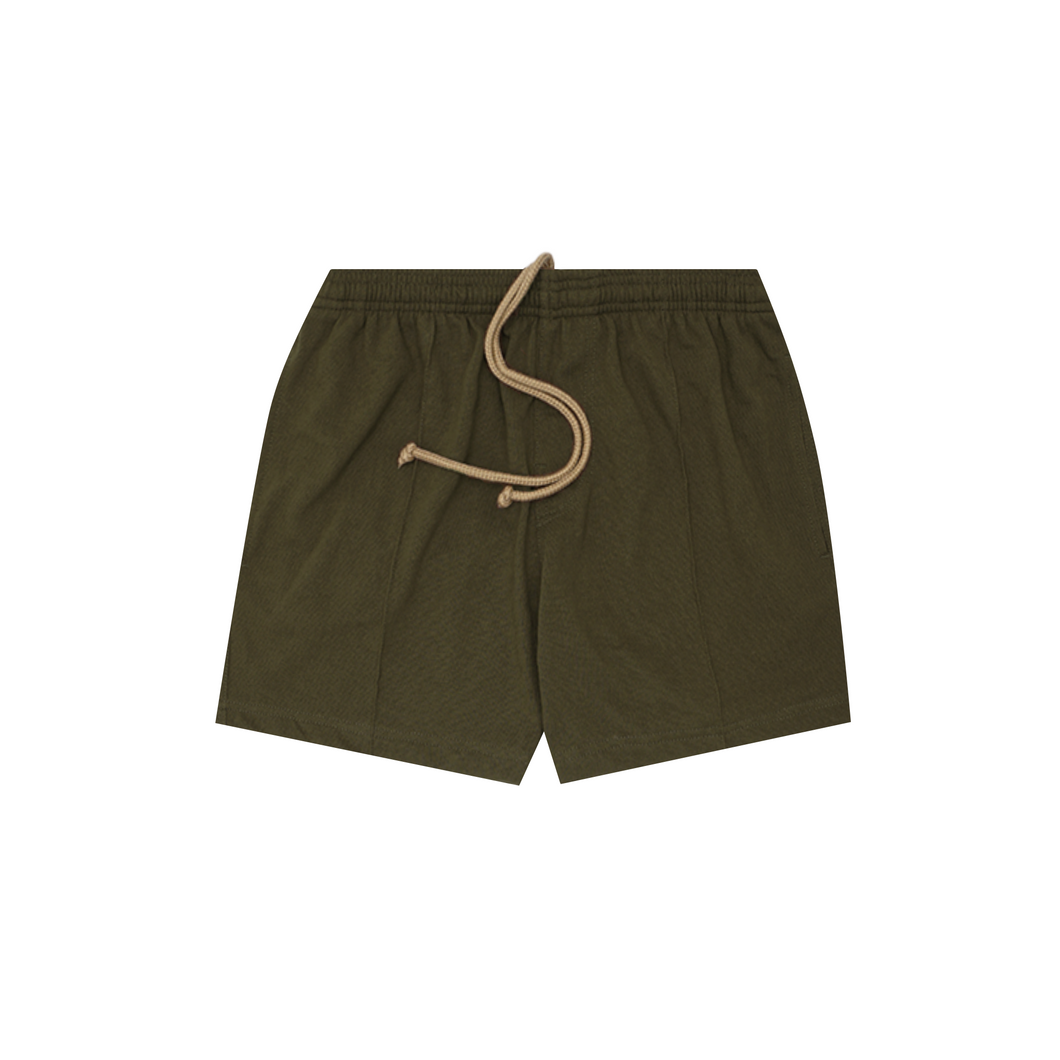 WAFFLE WEAVE PLEATED HOUSE SHORTS IN OLIVE