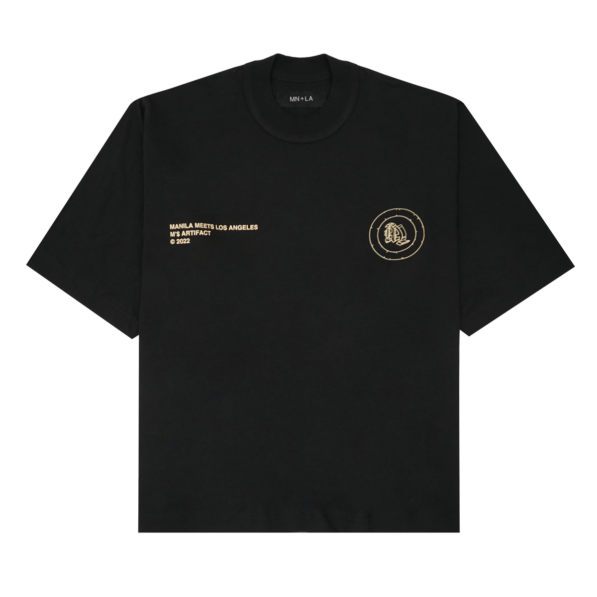"M'$ ARTIFACT" MOCK NECK TEE IN ANTHRACITE