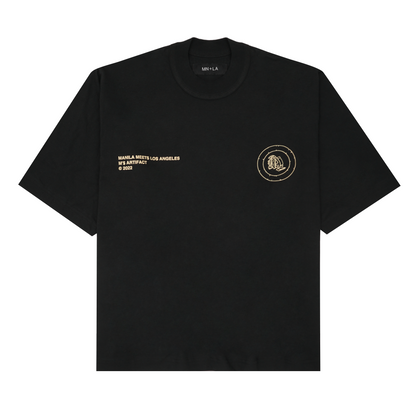 "M'$ ARTIFACT" MOCK NECK TEE IN ANTHRACITE