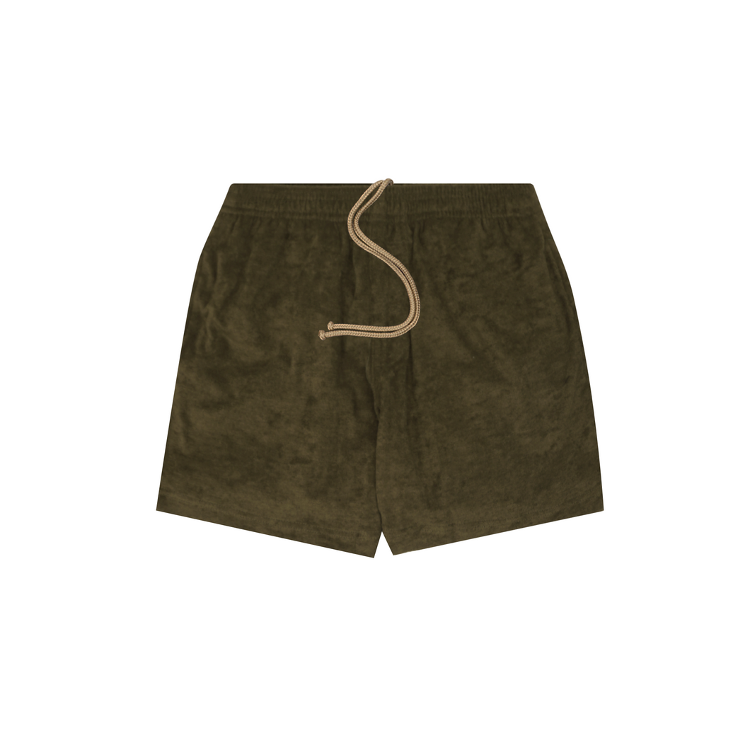 TOWEL TERRY HOUSE SHORTS IN OLIVE