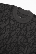 "VINES AND THORNS" RAW STITCH  MOCK NECK TEE V2 IN CHARCOAL GREY