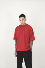 FRENCH TERRY FADED RED MOCK NECK TEE