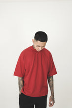 FRENCH TERRY FADED RED MOCK NECK TEE