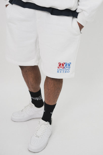 "CONTEMPO RETRO 2 PEACE" SWEATSHORTS IN WHITE