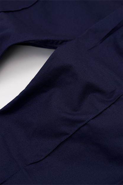 PLEATED WIDE CROPPED PANTS IN NAVY