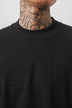 STRIPED PIQUE MOCK NECK TEE IN ANTHRACITE