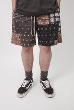 "DECONSTRUCTED PAISLEY" MESH SHORTS IN SEPIA