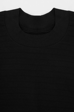 STRIPED PIQUE MOCK NECK TEE IN ANTHRACITE
