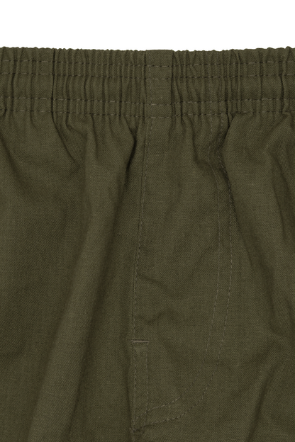 LINEN PLEATED HOUSE SHORTS IN OLIVE
