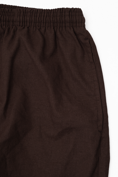 LINEN WIDE CROPPED PANTS IN WOOD
