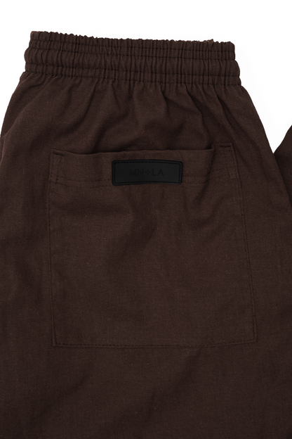 LINEN WIDE CROPPED PANTS IN WOOD