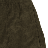 OLIVE TOWEL TERRY RAW FINISH PLEATED LOUNGE PANTS