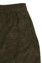 OLIVE TOWEL TERRY RAW FINISH PLEATED LOUNGE PANTS