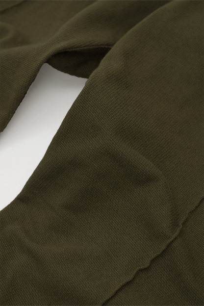 WAFFLE WEAVE PLEATED CROPPED PANTS IN OLIVE