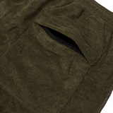 TOWEL TERRY RAW HEM SWEATSHORTS IN OLIVE