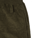 TOWEL TERRY RAW HEM SWEATSHORTS IN OLIVE