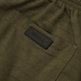 STRIPED PIQUE PLEATED ULTRA WIDE PANTS IN OLIVE