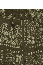 "PATCHWORK PAISLEY" 7 POCKET SWEATSHORTS IN OLIVE